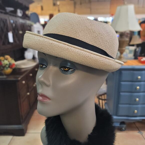 Imported Genuine Panama straw Vintage ladies HAT 40\'s 50\'s Breton roller ribbon main image 5